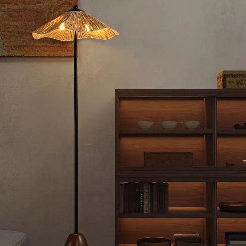 Traditionelle Vintage Regenschirm Zylinder Eisen Stroh 2-Licht Stehlampe für Wohnzimmer 
