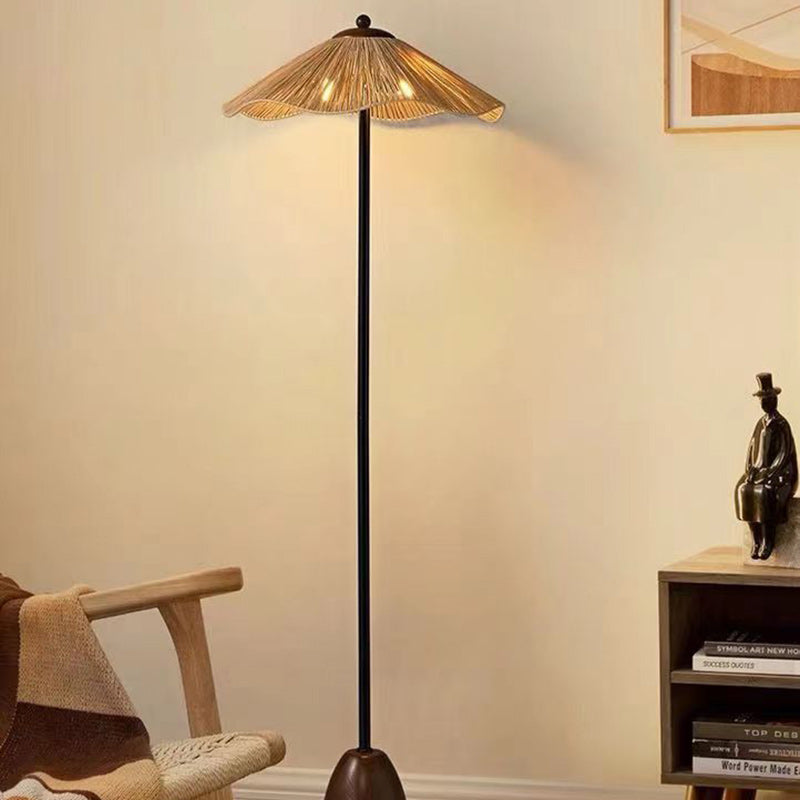 Traditionelle Vintage Regenschirm Zylinder Eisen Stroh 2-Licht Stehlampe für Wohnzimmer 