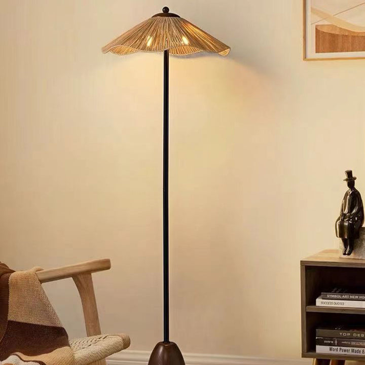 Traditionelle Vintage Regenschirm Zylinder Eisen Stroh 2-Licht Stehlampe für Wohnzimmer 
