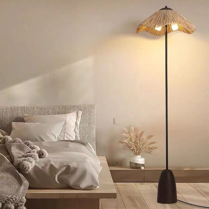 Traditionelle Vintage Regenschirm Zylinder Eisen Stroh 2-Licht Stehlampe für Wohnzimmer 
