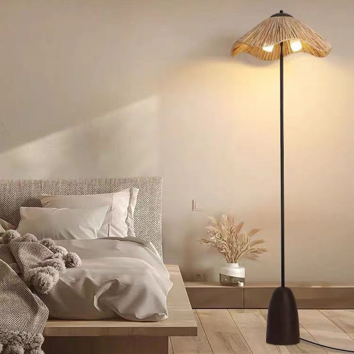 Traditionelle Vintage Regenschirm Zylinder Eisen Stroh 2-Licht Stehlampe für Wohnzimmer 