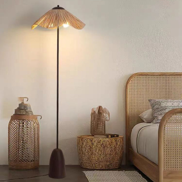 Traditionelle Vintage Regenschirm Zylinder Eisen Stroh 2-Licht Stehlampe für Wohnzimmer 