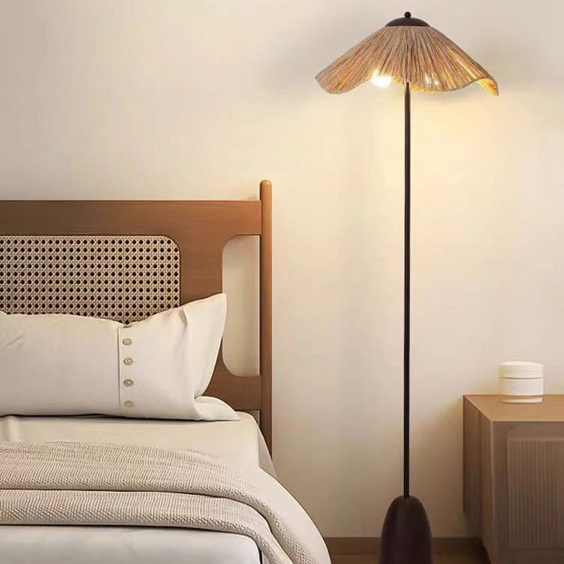 Traditionelle Vintage Regenschirm Zylinder Eisen Stroh 2-Licht Stehlampe für Wohnzimmer 