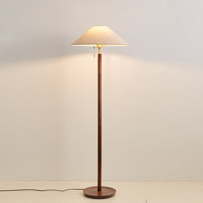 Lampe de sol contemporaine scandinave à une lumière avec base cylindrique en bois et tissu pour salon 