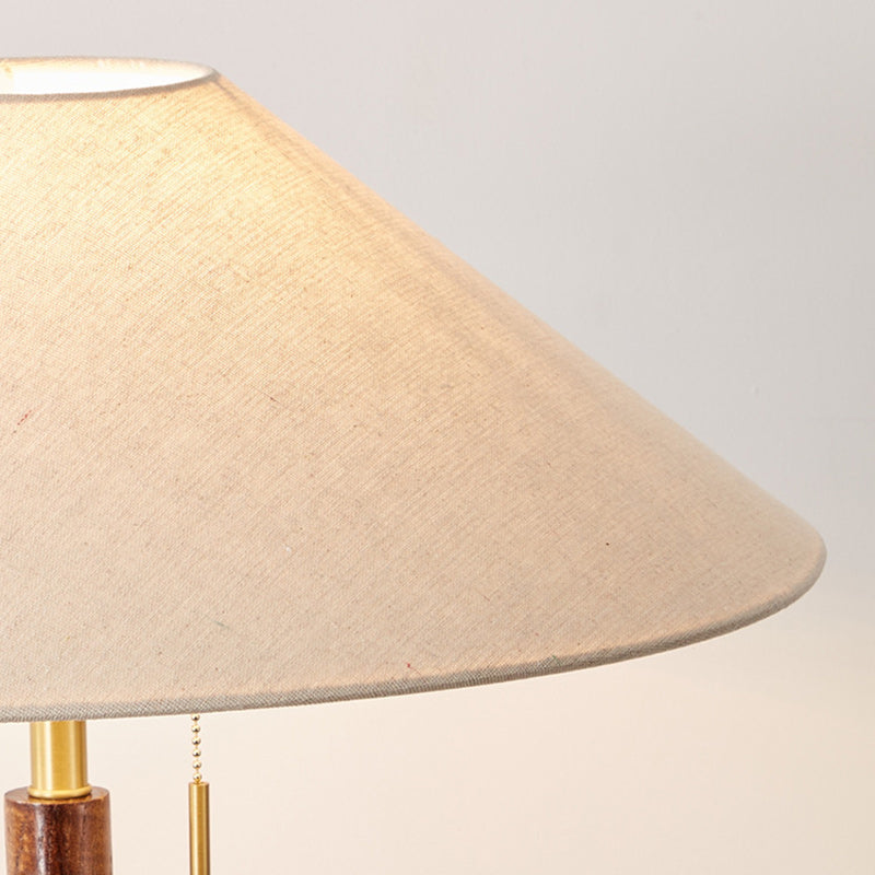 Lampe de sol contemporaine scandinave à une lumière avec base cylindrique en bois et tissu pour salon 