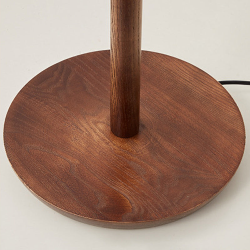 Lampe de sol contemporaine scandinave à une lumière avec base cylindrique en bois et tissu pour salon 