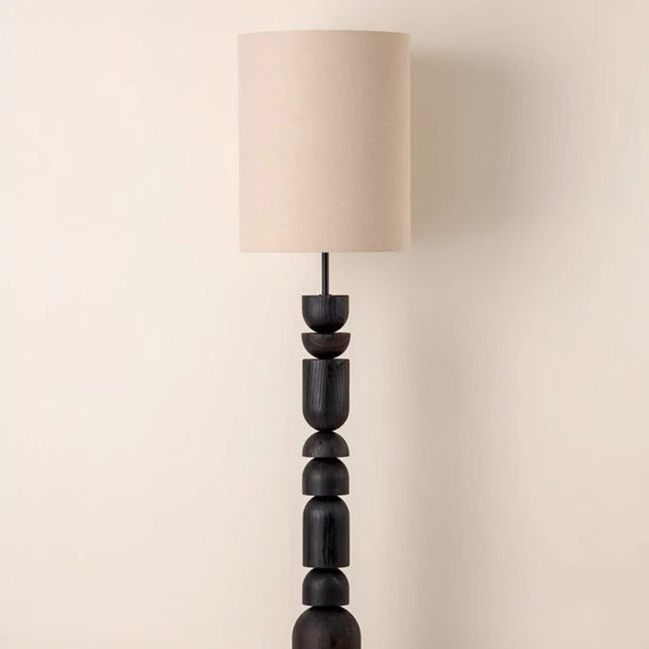 Lampe sur pied en bois avec tissu à 1 lumière, combinaison cascade demi-cercle cylindre traditionnel français pour salon 