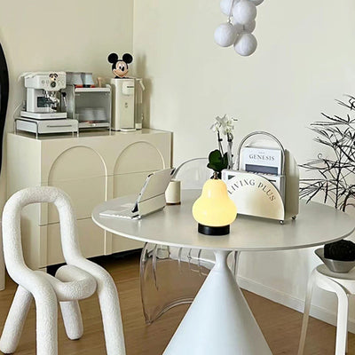Modern Minimalist Cream Pear Disc Base Hardware Glass LED Table Lamp For Bedroom