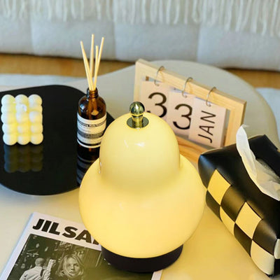 Modern Minimalist Cream Pear Disc Base Hardware Glass LED Table Lamp For Bedroom