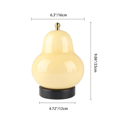 Modern Minimalist Cream Pear Disc Base Hardware Glass LED Table Lamp For Bedroom