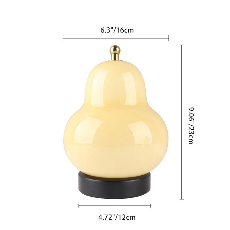 Modern Minimalist Cream Pear Disc Base Hardware Glass LED Table Lamp For Bedroom