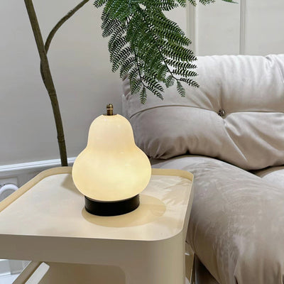 Modern Minimalist Cream Pear Disc Base Hardware Glass LED Table Lamp For Bedroom