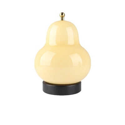 Modern Minimalist Cream Pear Disc Base Hardware Glass LED Table Lamp For Bedroom