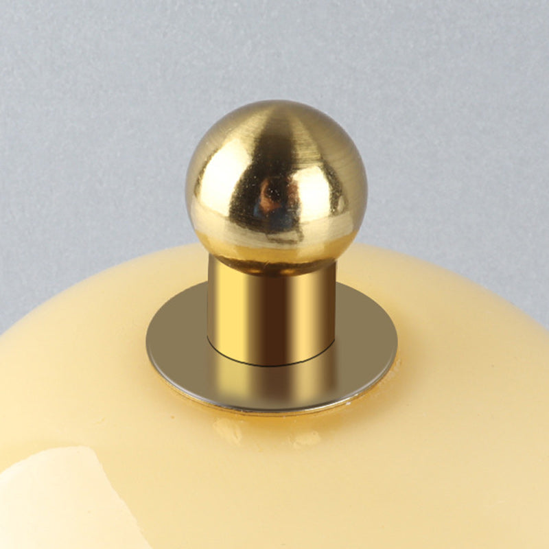 Modern Minimalist Cream Pear Disc Base Hardware Glass LED Table Lamp For Bedroom