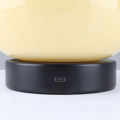 Modern Minimalist Cream Pear Disc Base Hardware Glass LED Table Lamp For Bedroom