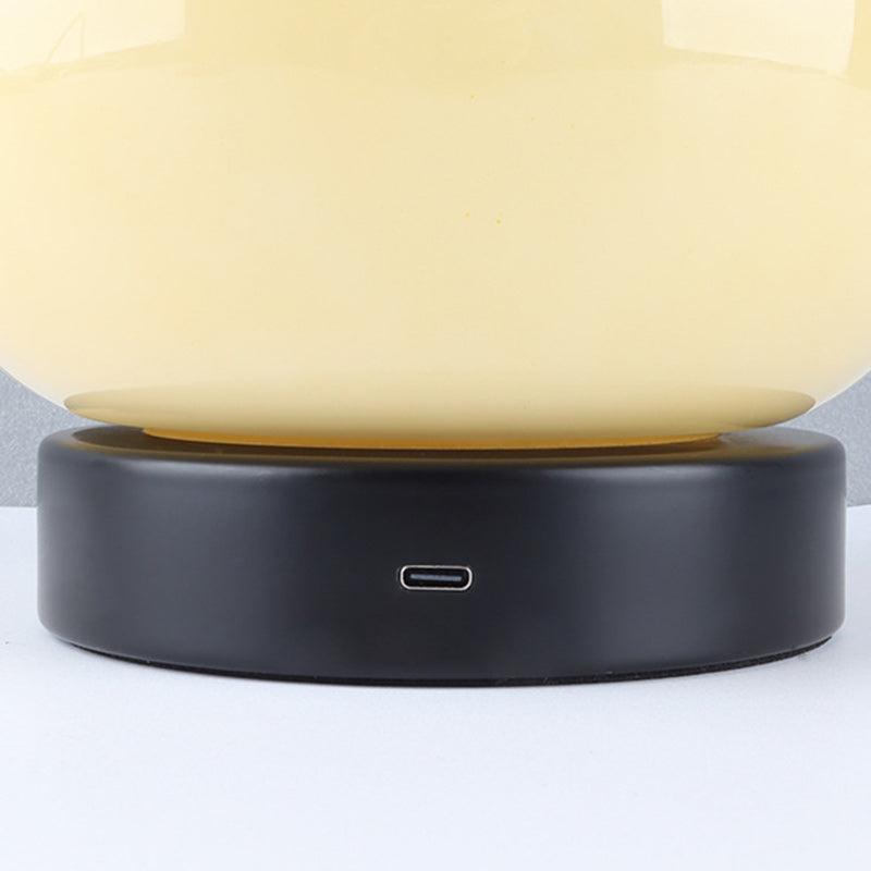 Modern Minimalist Cream Pear Disc Base Hardware Glass LED Table Lamp For Bedroom