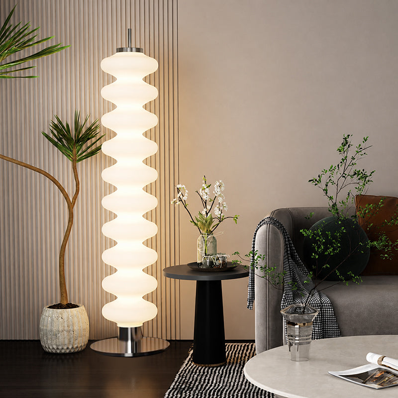 Zeitgenössische skandinavische Kürbis-Mehrschicht-Stehlampe aus Eisen-Marmor und Acrylschirm, LED-Stehlampe für Wohnzimmer 
