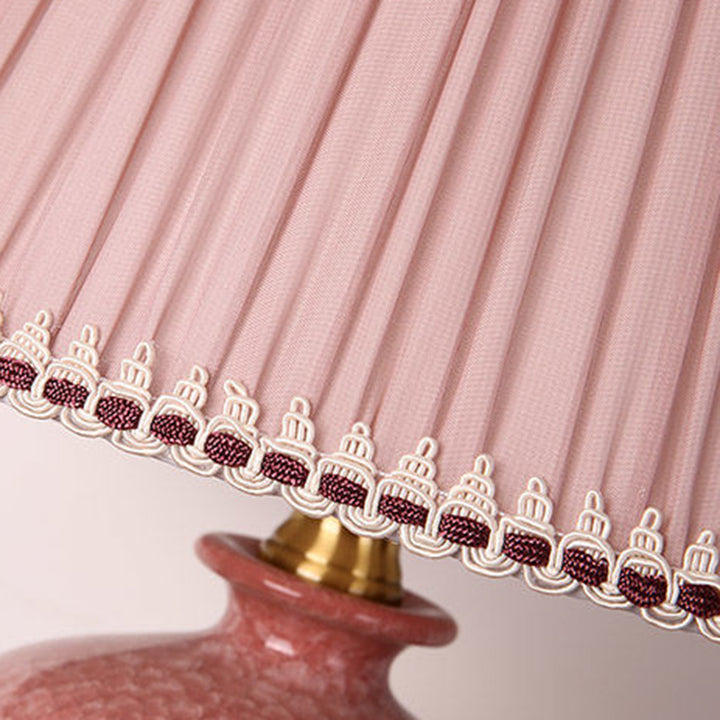 Lampe de table traditionnelle chinoise ovale sphérique ronde en céramique à glaçure cristallisée avec tissu en cuivre à 1 lumière pour chambre à coucher 