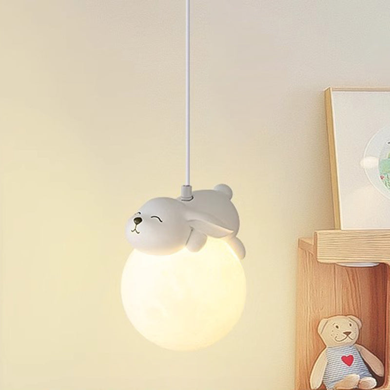 Lumière suspendue 1-lumière en résine pour chambre à coucher avec matériel en PE, design moderne minimaliste, dessin animé pour enfants, lune, animaux mignons, ours, lapin, chien, éléphant, mouton 