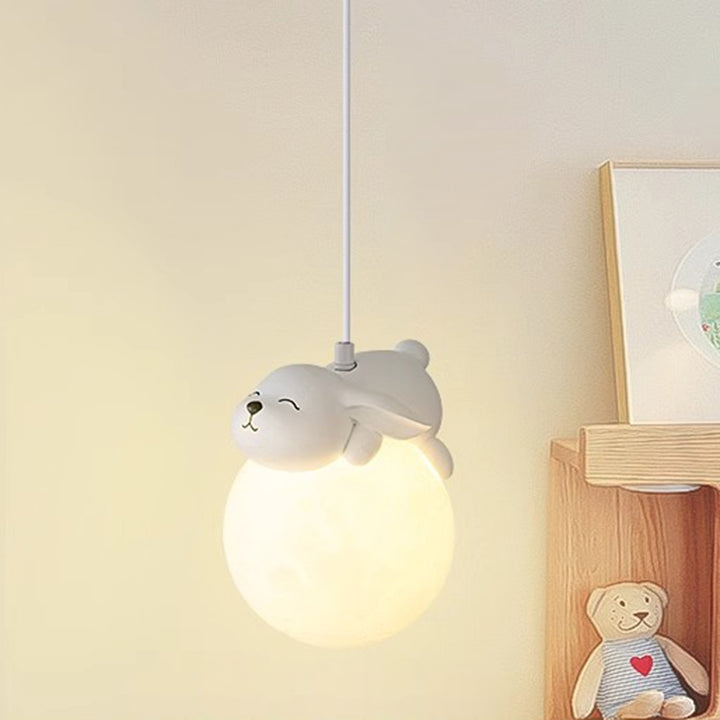 Lumière suspendue 1-lumière en résine pour chambre à coucher avec matériel en PE, design moderne minimaliste, dessin animé pour enfants, lune, animaux mignons, ours, lapin, chien, éléphant, mouton 
