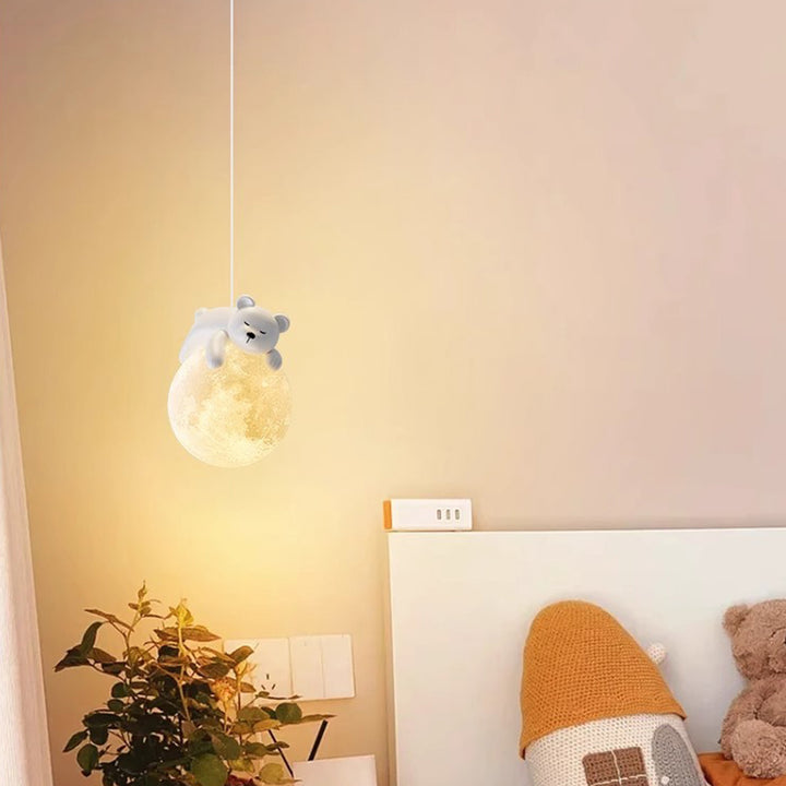 Lumière suspendue 1-lumière en résine pour chambre à coucher avec matériel en PE, design moderne minimaliste, dessin animé pour enfants, lune, animaux mignons, ours, lapin, chien, éléphant, mouton 