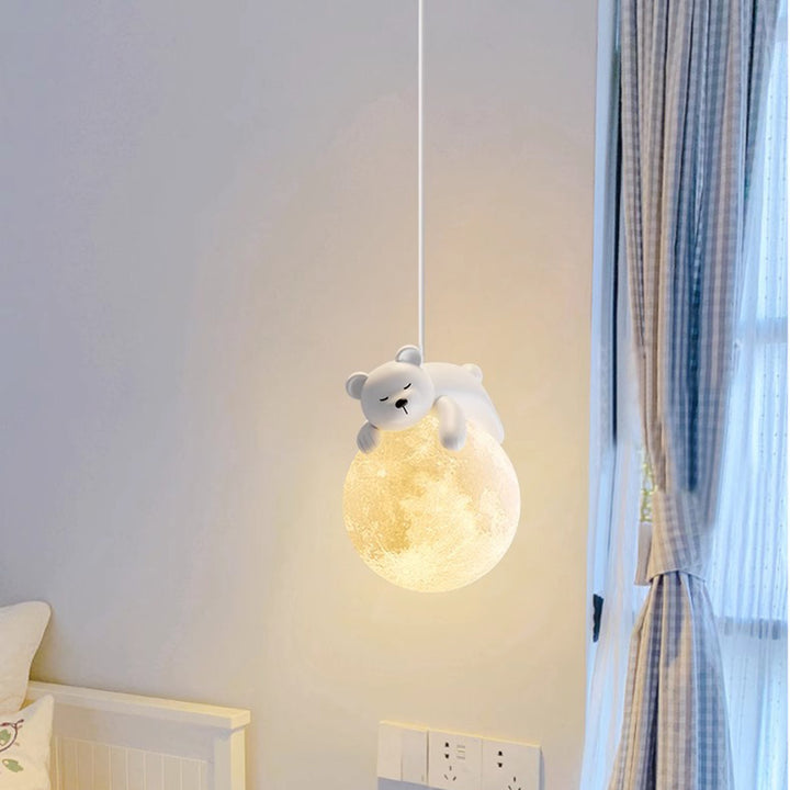 Lumière suspendue 1-lumière en résine pour chambre à coucher avec matériel en PE, design moderne minimaliste, dessin animé pour enfants, lune, animaux mignons, ours, lapin, chien, éléphant, mouton 