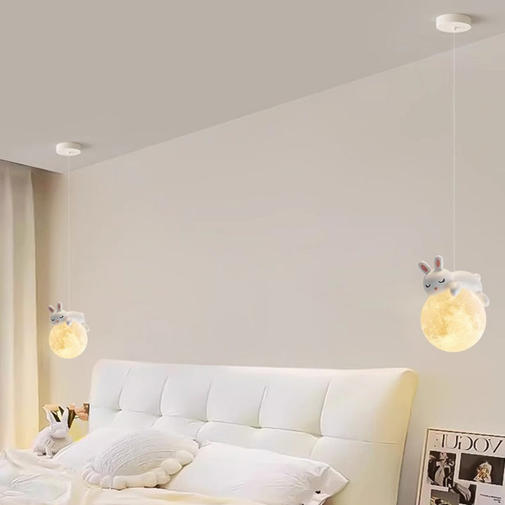 Lumière suspendue 1-lumière en résine pour chambre à coucher avec matériel en PE, design moderne minimaliste, dessin animé pour enfants, lune, animaux mignons, ours, lapin, chien, éléphant, mouton 