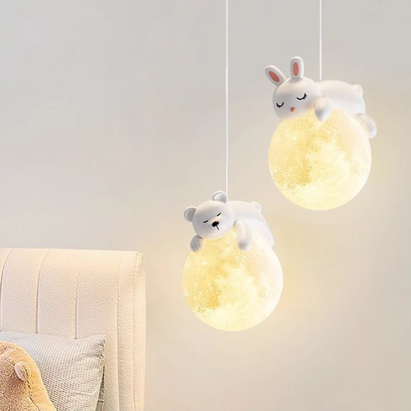 Lumière suspendue 1-lumière en résine pour chambre à coucher avec matériel en PE, design moderne minimaliste, dessin animé pour enfants, lune, animaux mignons, ours, lapin, chien, éléphant, mouton 