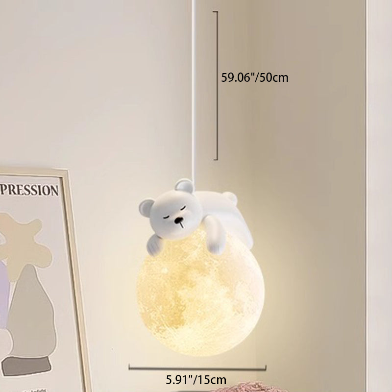 Lumière suspendue 1-lumière en résine pour chambre à coucher avec matériel en PE, design moderne minimaliste, dessin animé pour enfants, lune, animaux mignons, ours, lapin, chien, éléphant, mouton 