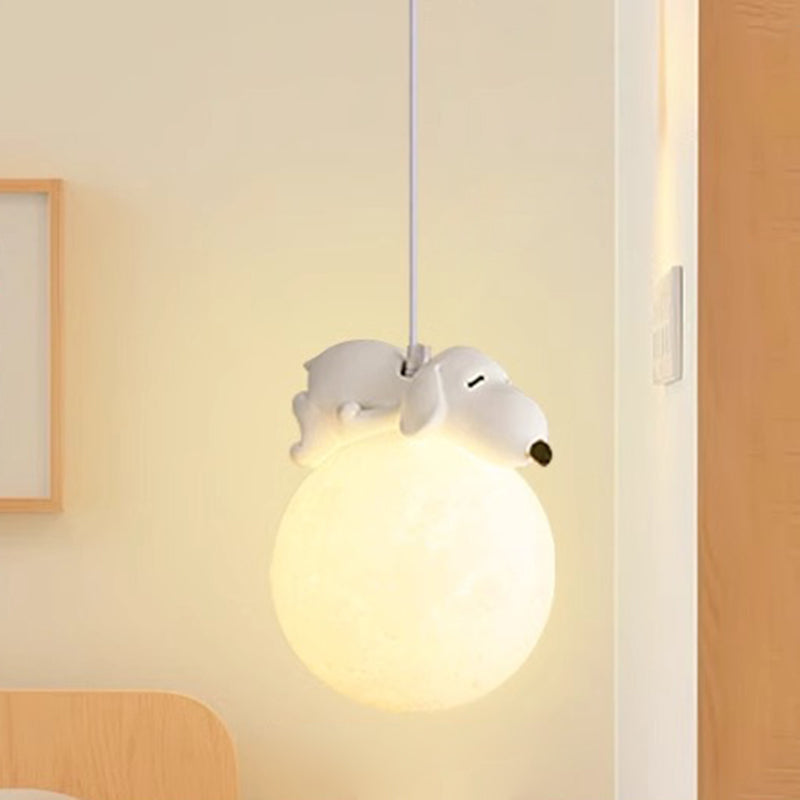 Lumière suspendue 1-lumière en résine pour chambre à coucher avec matériel en PE, design moderne minimaliste, dessin animé pour enfants, lune, animaux mignons, ours, lapin, chien, éléphant, mouton 