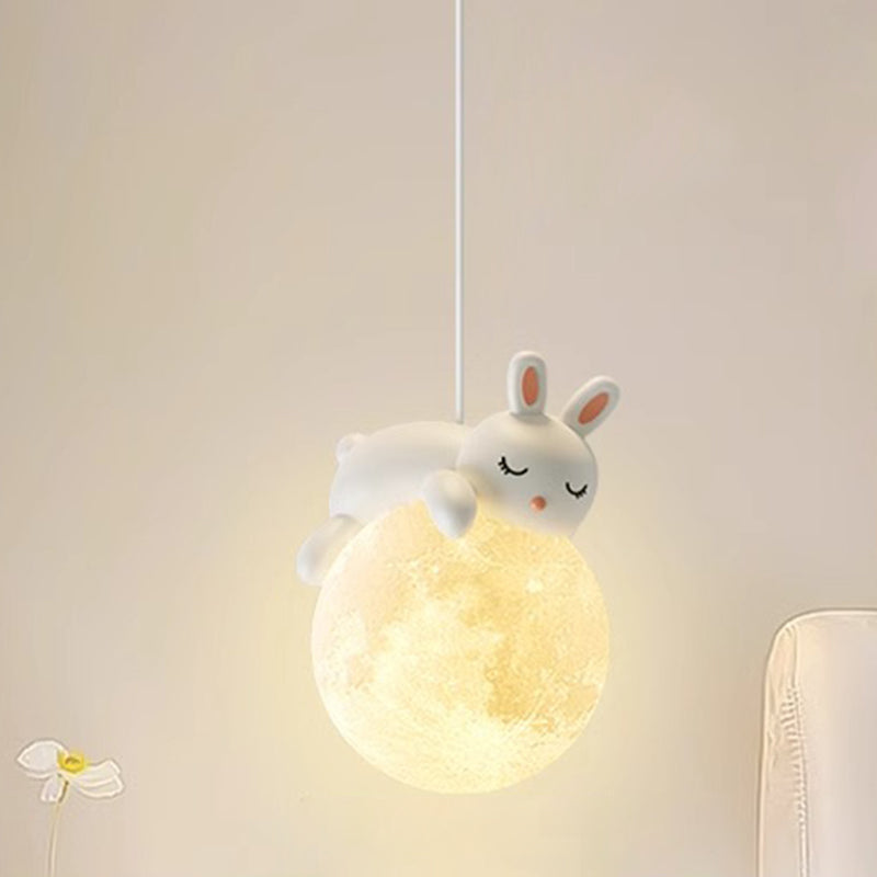Lumière suspendue 1-lumière en résine pour chambre à coucher avec matériel en PE, design moderne minimaliste, dessin animé pour enfants, lune, animaux mignons, ours, lapin, chien, éléphant, mouton 