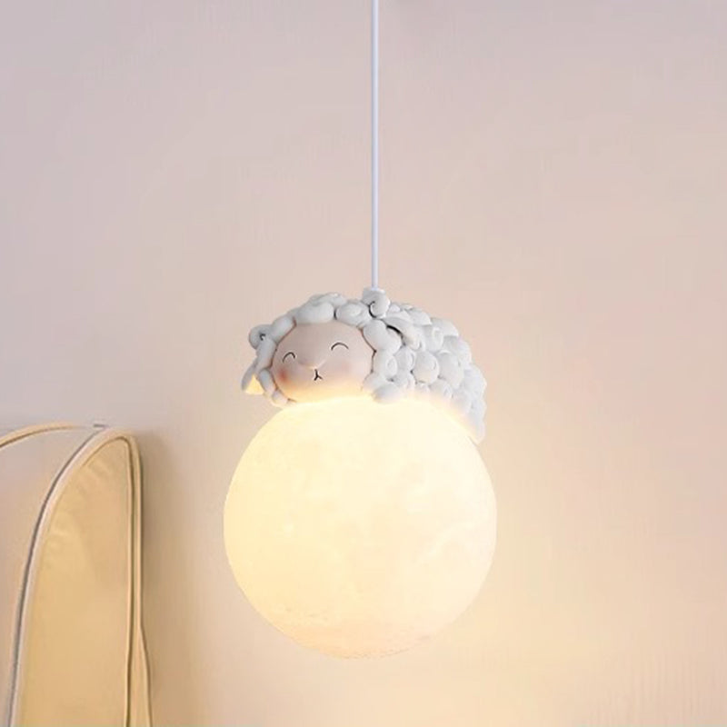 Lumière suspendue 1-lumière en résine pour chambre à coucher avec matériel en PE, design moderne minimaliste, dessin animé pour enfants, lune, animaux mignons, ours, lapin, chien, éléphant, mouton 