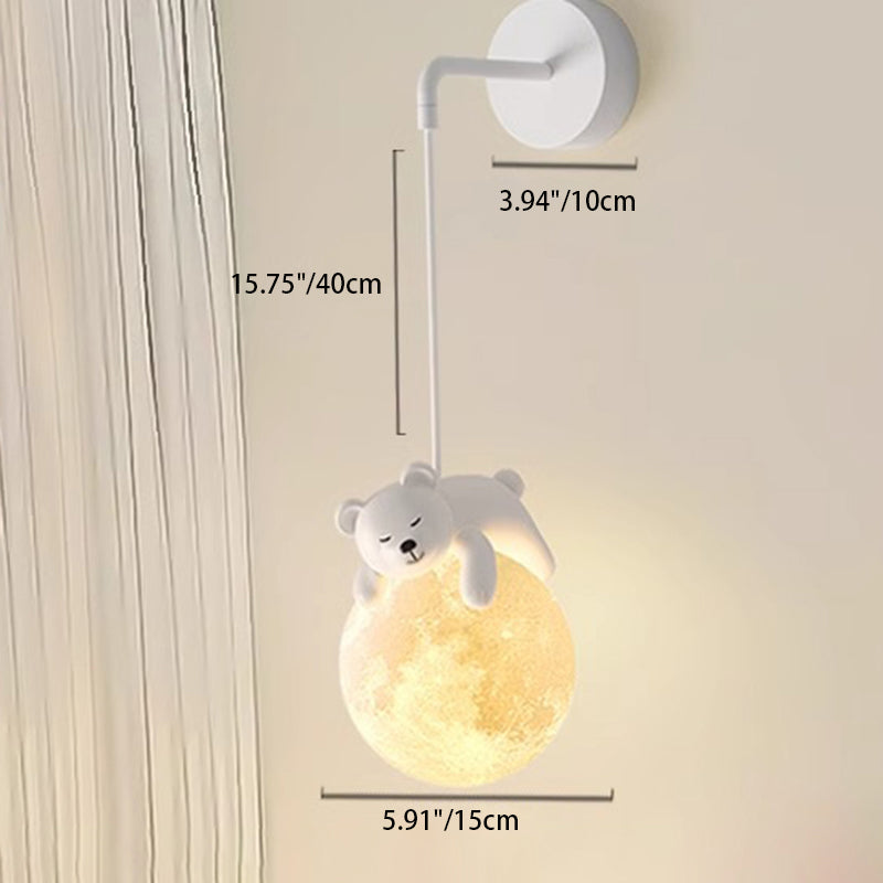 Modern Minimalist Cartoon Moon Cute Animal Bear Rabbit Dog Elephant Sheep Kids Resin Hardware PE 1-Light Wall Sconce Lamp For Bedroom