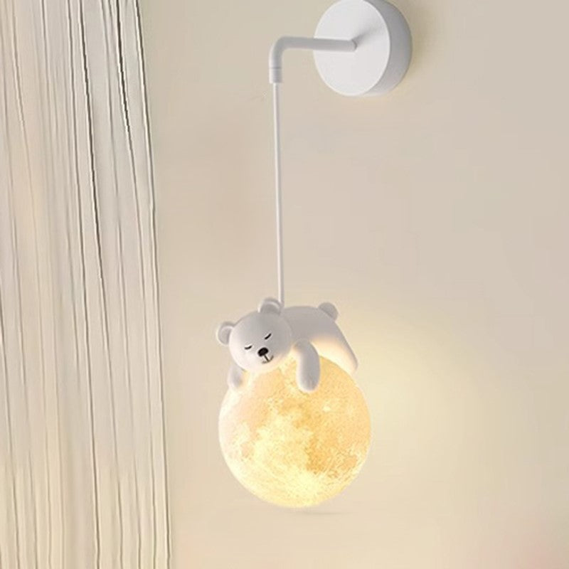 Modern Minimalist Cartoon Moon Cute Animal Bear Rabbit Dog Elephant Sheep Kids Resin Hardware PE 1-Light Wall Sconce Lamp For Bedroom