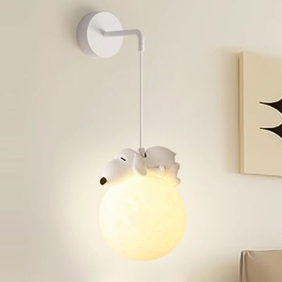 Modern Minimalist Cartoon Moon Cute Animal Bear Rabbit Dog Elephant Sheep Kids Resin Hardware PE 1-Light Wall Sconce Lamp For Bedroom