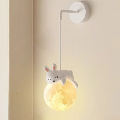 Modern Minimalist Cartoon Moon Cute Animal Bear Rabbit Dog Elephant Sheep Kids Resin Hardware PE 1-Light Wall Sconce Lamp For Bedroom