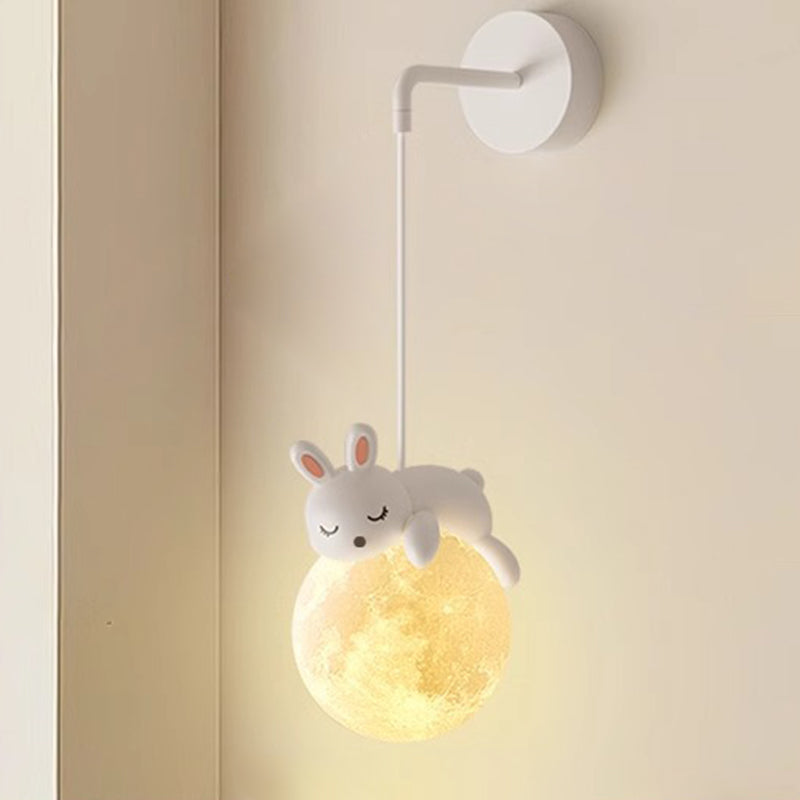 Modern Minimalist Cartoon Moon Cute Animal Bear Rabbit Dog Elephant Sheep Kids Resin Hardware PE 1-Light Wall Sconce Lamp For Bedroom