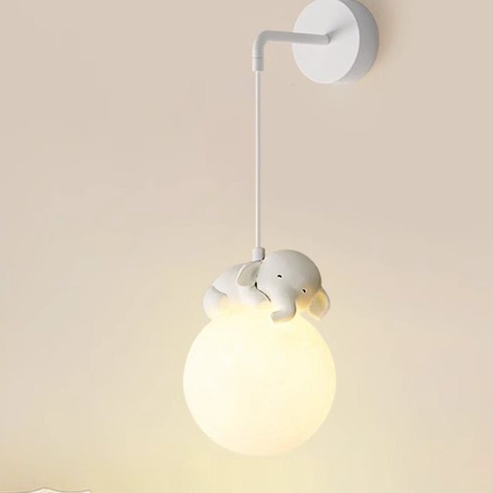 Lámpara de Aplique de Pared de 1 Luz de Resina para Niños, Moderno Minimalista, Luna de Dibujos Animados, Animal Lindo, Oso, Conejo, Perro, Elefante, Oveja, Hardware PE para Dormitorio 
