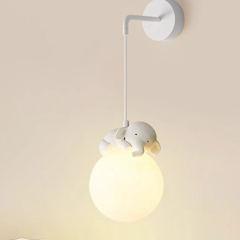 Modern Minimalist Cartoon Moon Cute Animal Bear Rabbit Dog Elephant Sheep Kids Resin Hardware PE 1-Light Wall Sconce Lamp For Bedroom