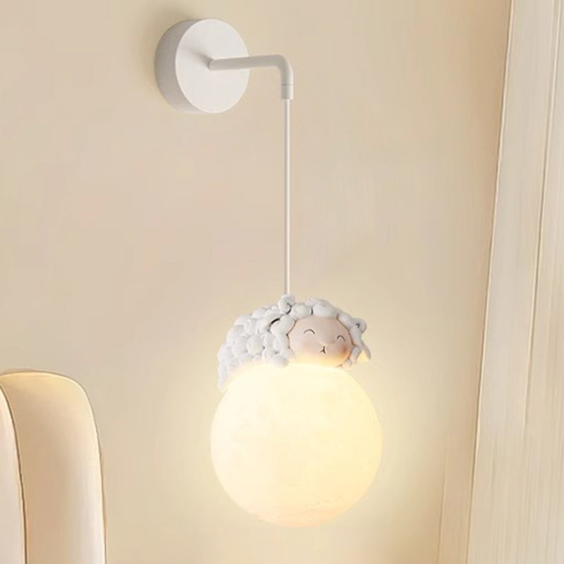 Modern Minimalist Cartoon Moon Cute Animal Bear Rabbit Dog Elephant Sheep Kids Resin Hardware PE 1-Light Wall Sconce Lamp For Bedroom