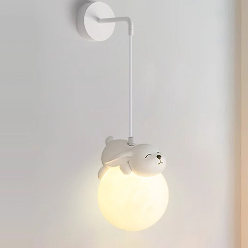 Lámpara de Aplique de Pared de 1 Luz de Resina para Niños, Moderno Minimalista, Luna de Dibujos Animados, Animal Lindo, Oso, Conejo, Perro, Elefante, Oveja, Hardware PE para Dormitorio 