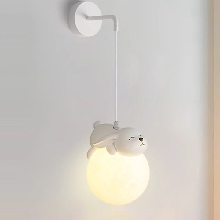 Lámpara de Aplique de Pared de 1 Luz de Resina para Niños, Moderno Minimalista, Luna de Dibujos Animados, Animal Lindo, Oso, Conejo, Perro, Elefante, Oveja, Hardware PE para Dormitorio 