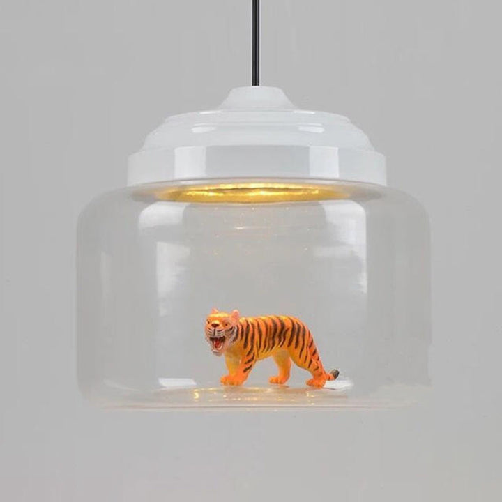 Lustre suspendu LED en verre et fer en forme de cylindre avec animaux de dessin animé créatifs contemporains pour enfants, pour salon 