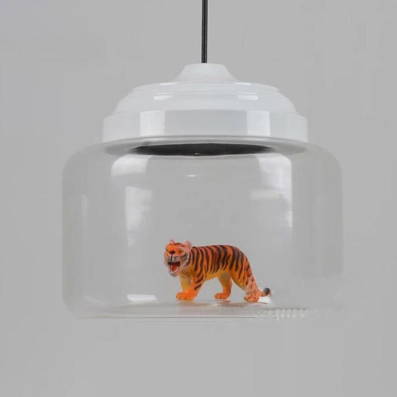 Contemporary Creative Cartoon Animals Kids Cylinder Iron Glass LED Pendant Light For Living Room