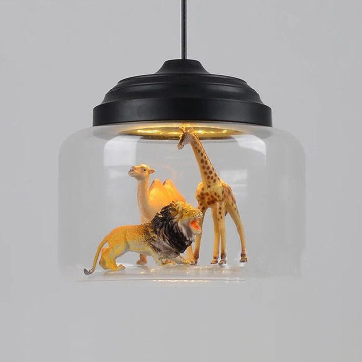 Lustre suspendu LED en verre et fer en forme de cylindre avec animaux de dessin animé créatifs contemporains pour enfants, pour salon 