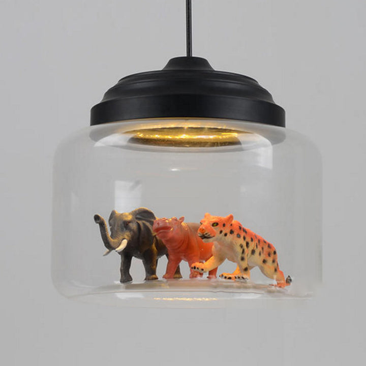 Lustre suspendu LED en verre et fer en forme de cylindre avec animaux de dessin animé créatifs contemporains pour enfants, pour salon 