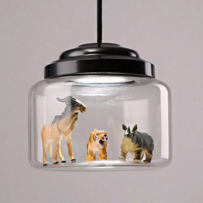 Contemporary Creative Cartoon Animals Kids Cylinder Iron Glass LED Pendant Light For Living Room