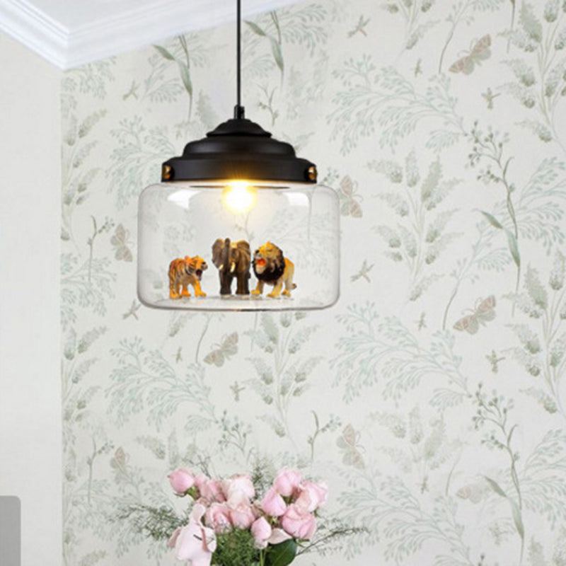 Lustre suspendu LED en verre et fer en forme de cylindre avec animaux de dessin animé créatifs contemporains pour enfants, pour salon 