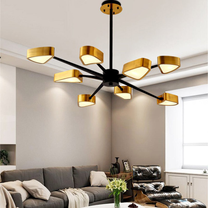 Zeitgenössische skandinavische Zweig Pfeil lange Stange Eisen Acryl LED Kronleuchter für Wohnzimmer 