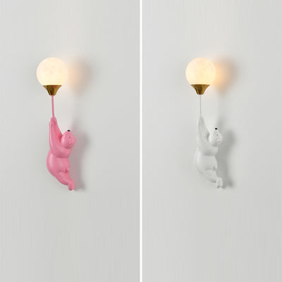 Contemporary Scandinavian Cartoon Kids Bear Balloon Resin PVC 1-Light Wall Sconce Lamp For Bedroom